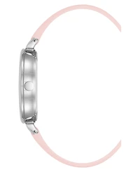 Nine West Women's Quartz Boyfriend Silver-Tone and Light Pink Polyurethane Leather Band Watch, 36mm