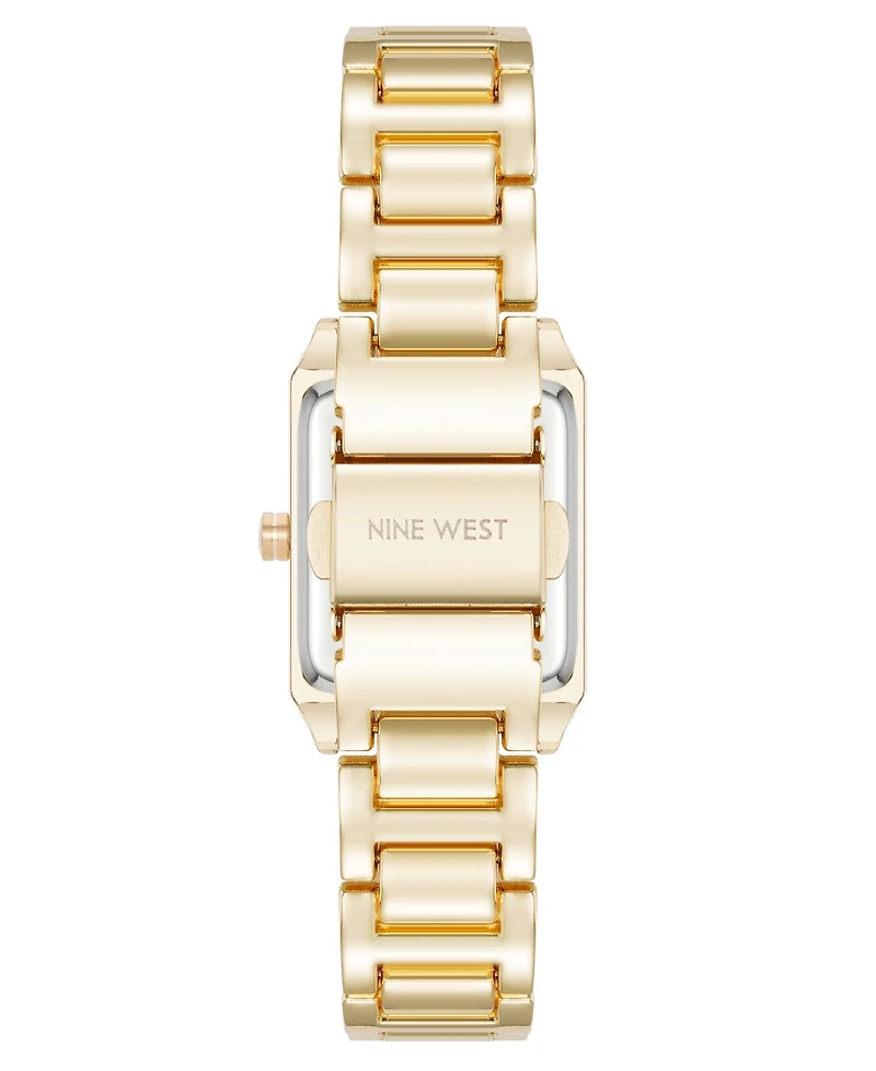 Nine West Women's Quartz Rectangular Gold-Tone Metal Alloy Bracelet Watch, 24mm