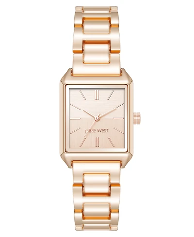 Nine West Women's Quartz Rectangular Rose Gold-Tone Metal Alloy Bracelet Watch, 24mm