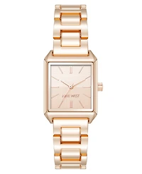 Nine West Women's Quartz Rectangular Rose Gold-Tone Metal Alloy Bracelet Watch, 24mm