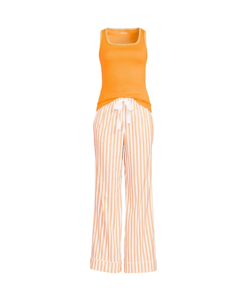 Lands' End Women's Knit Cotton Poplin 2 Piece Pajama Set - Tank Top and Pants