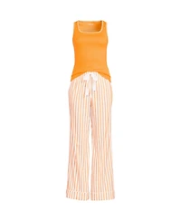 Lands' End Women's Knit Cotton Poplin 2 Piece Pajama Set - Tank Top and Pants