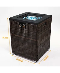 Wicker Fire Pit Column with Glass Wind Guard
