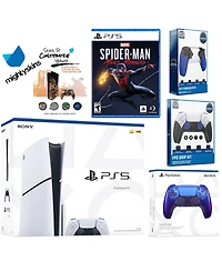 Sony Playstation 5 Slim Disc Bundle with Spider-Man: Miles Morales, Extra Controller, Trigger Stop Kit, Fps Grip Kit and MightySkins Decal Voucher