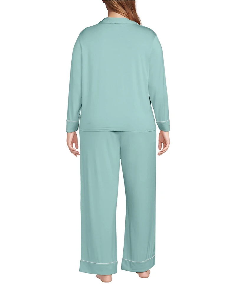 Lands' End Plus Size Cooling 2 Piece Pajama Set - Long Sleeve Top and Pants
