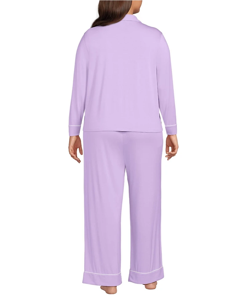 Lands' End Plus Cooling 2 Piece Pajama Set - Long Sleeve Top and Pants