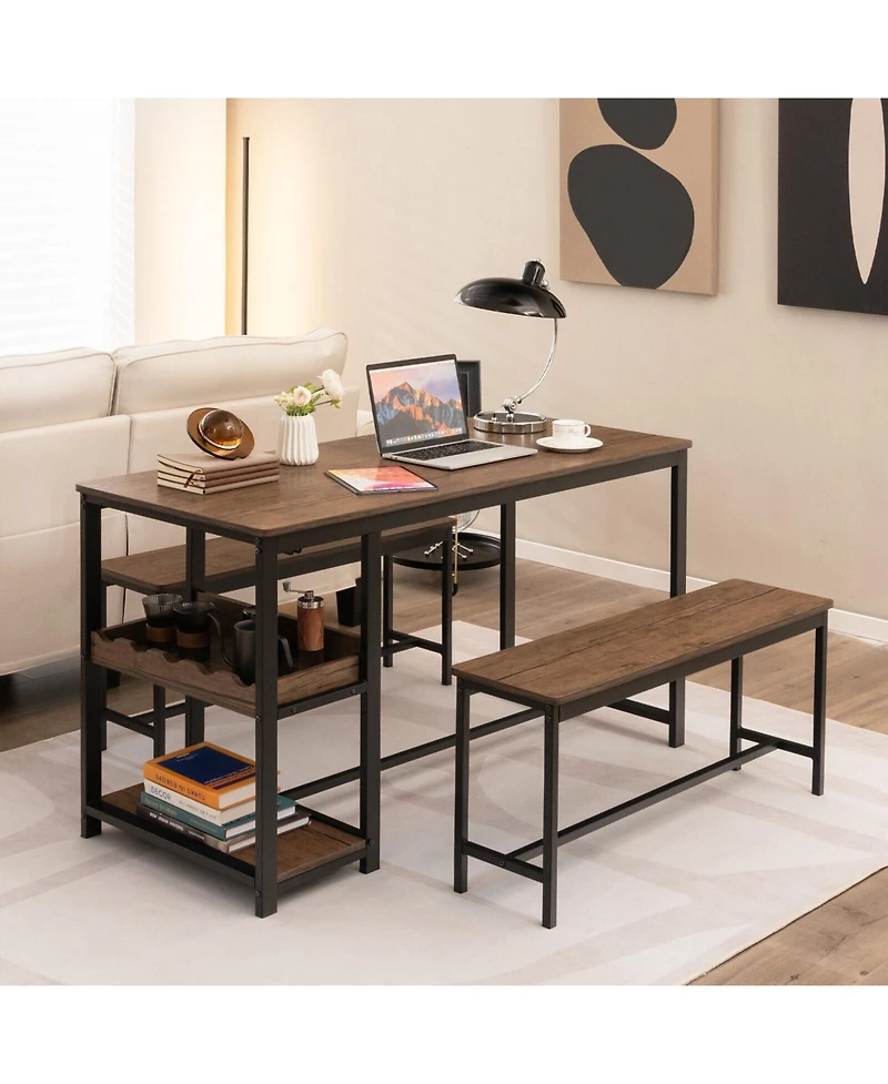 3 Pieces Dining Table Set for 4 with Wine Rack
