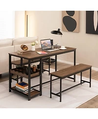3 Pieces Dining Table Set for 4 with Wine Rack