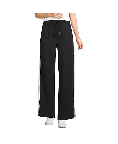 Lands' End Women's Petite Sport Knit High Rise Relaxed Straight Leg Side Stripe Pants