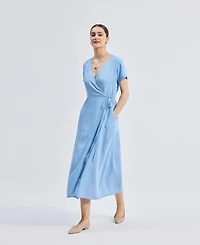 Reistor Women's Maxi Wrap Dress Light Blue