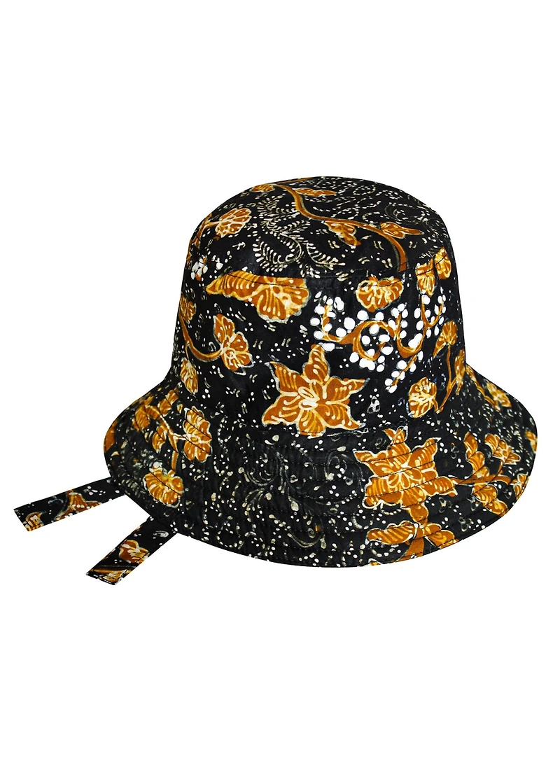 Brunna.co Jasmine Chinoiserie Batik Hat In Brown and Black