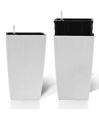 Streamdale Modern Rattan Planter with Self-Watering (22.6", White, 2-Pack)