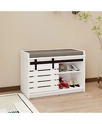Streamdale 2-Tier Shoe Storage Bench with Barn Door, Adjustable Shelves