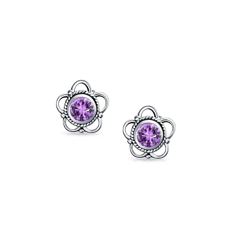 Bling Jewelry Tiny Open Flower Stud Earrings Oxidized Sterling Silver