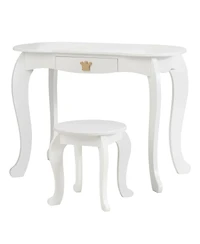 Kids Makeup Dressing Table with Tri-folding Mirror and Stool