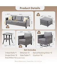 Xizzi 8 Piece Outdoor Patio Furniture Set,High Back Wicker Sofa Couch with 360° Swivel Rocking Chairs,Rattan Chairs and Ottoman Conversation Set