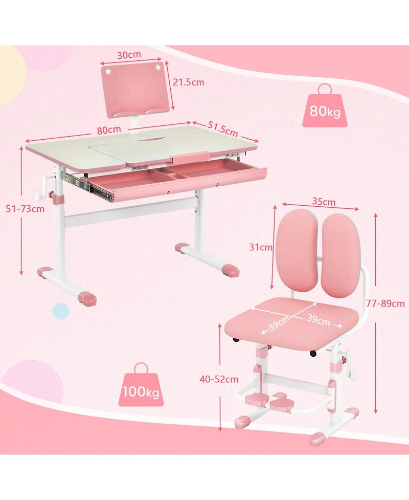 Height-Adjustable Kid's Study Desk and Chair Set