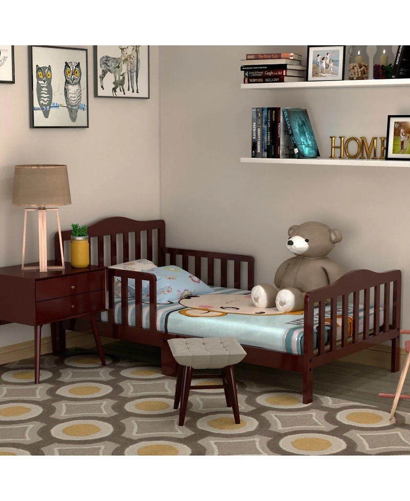 Classic Design Kids Wood Toddler Bed Frame with Two Side Safety Guardrails