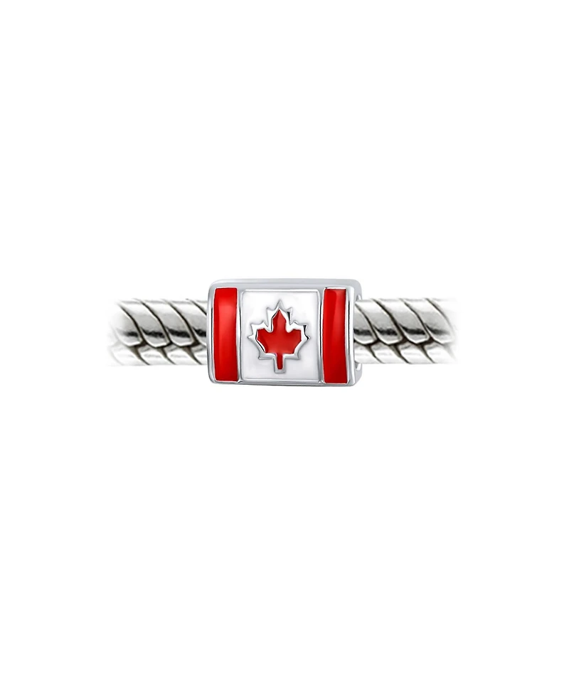 Bling Jewelry Red Enamel Maple Leaf Charm Bead European Bracelet Sterling Silver Canada Flag