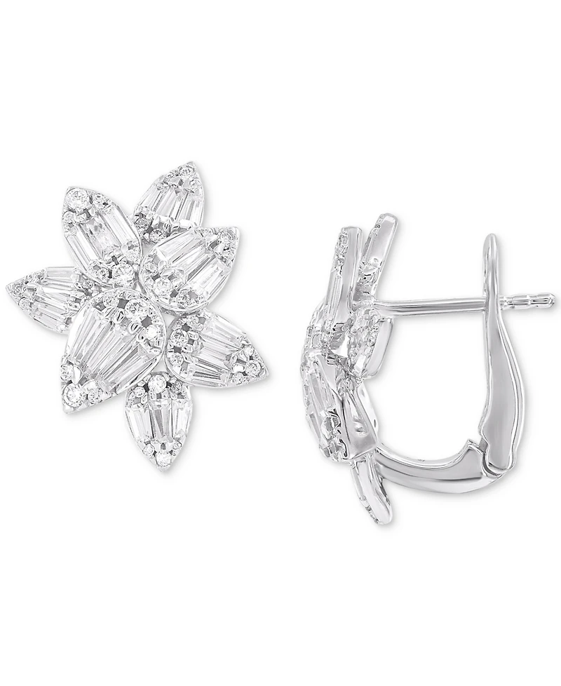 Diamond Round & Baguette Flower Earrings (1-1/2 ct. t.w.) in 14k White Gold