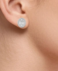 Diamond Round & Baguette Halo Cluster Earrings (1 ct. t.w.) in 14k White Gold