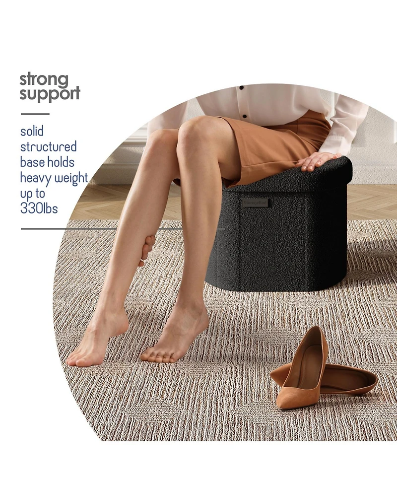 Ovel Boucle Ottoman Storage Bench – Modern Foot Stool