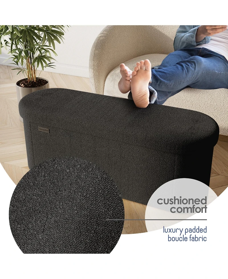 Ovel Boucle Ottoman Storage Bench – Modern Foot Stool, Makeup Vanity Perfect for Living Room & Bedroom Decor