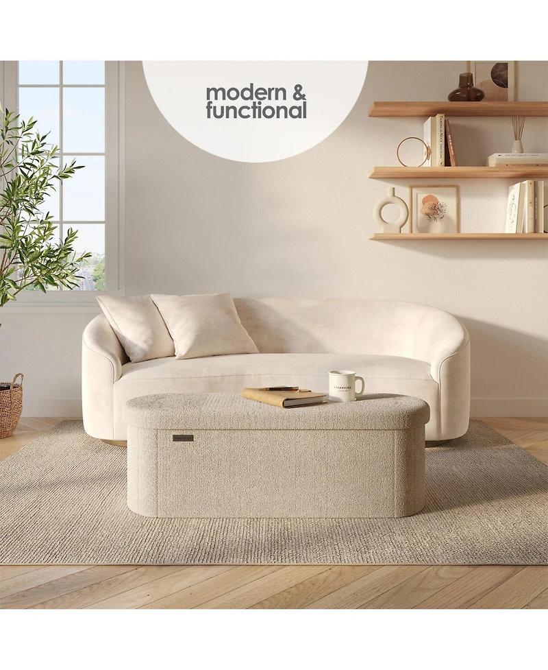 Ovel Boucle Ottoman Storage Bench – Modern Foot Stool