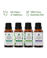 Pursonic 4-Pack Pure & Natural Essential Oils Collection – Eucalyptus, Lavender, Tea Tree, and Peppermint