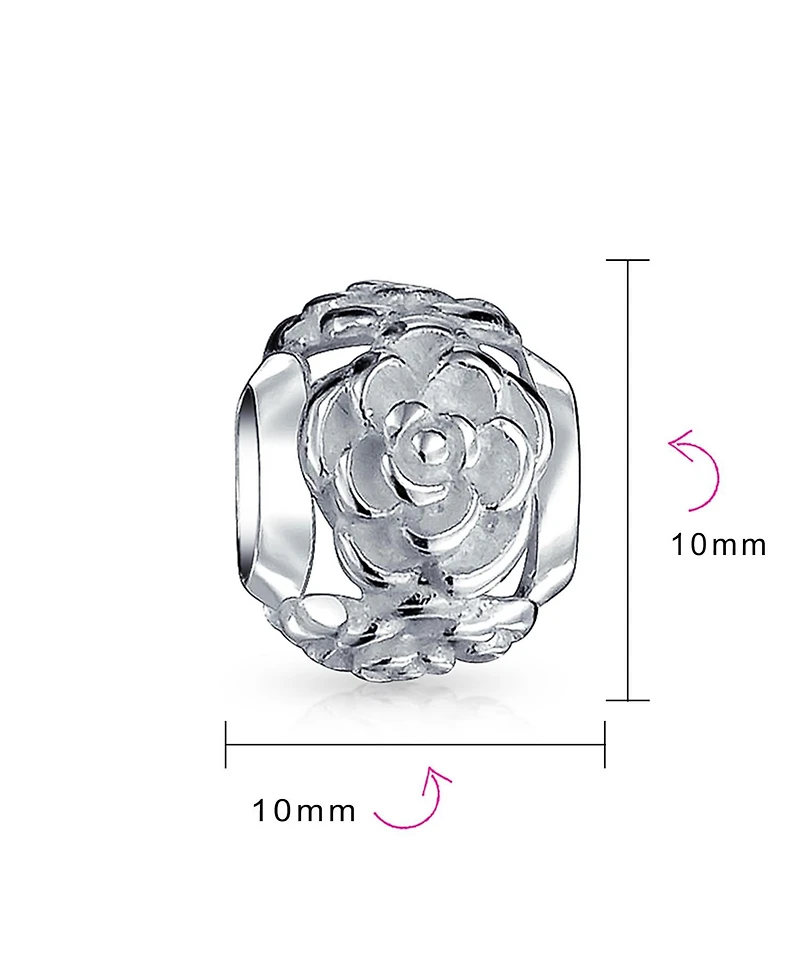 Bling Jewelry Black Rose Charm Bead Sterling Silver European Bracelet - Floral Garden Design