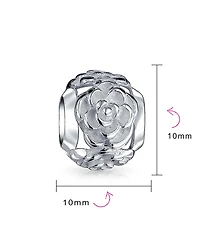 Bling Jewelry Black Rose Charm Bead Sterling Silver European Bracelet - Floral Garden Design