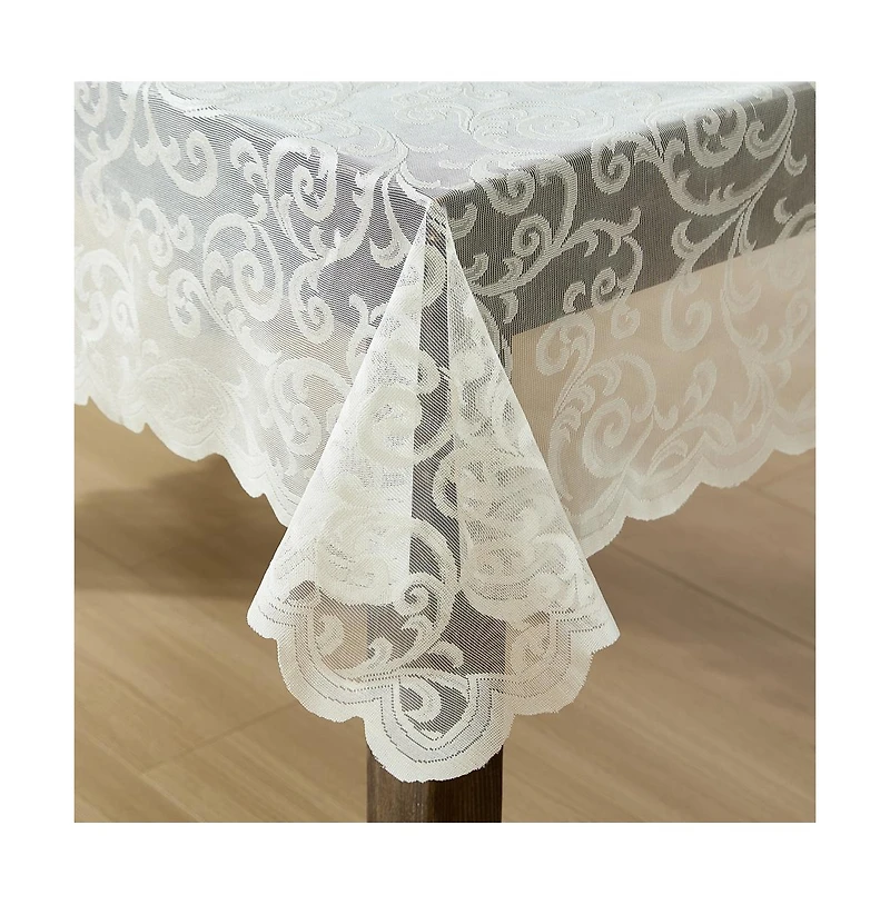 Hlc.me Scroll Lace Fabric Tablecloth, Lace Fabric Table Cloth for Round Tables, Wrinkle Resistant Tablecloth