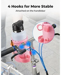 Kemimoto Bike Cup Holder, Pink Bicycle Water Bottle Holder for Bike Handlebar, Bike Drink Holder with Mesh Pockets Phone Bag, Compatible with Road Bik