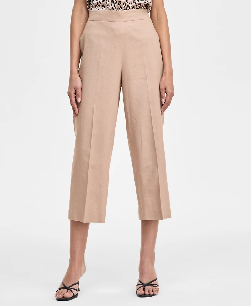 Bar Iii Women's Linen-Blend Pull-On Cropped Wide-Leg Pants, Exclusively at Macy's