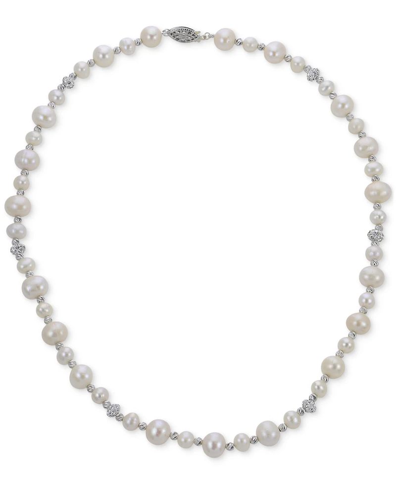 Cultured Freshwater Pearl (5-6mm & 8-9mm) & Crystal 18" Collar Necklace in Sterling Silver