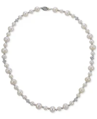 Cultured Freshwater Pearl (5-6mm & 8-9mm) & Crystal 18" Collar Necklace in Sterling Silver