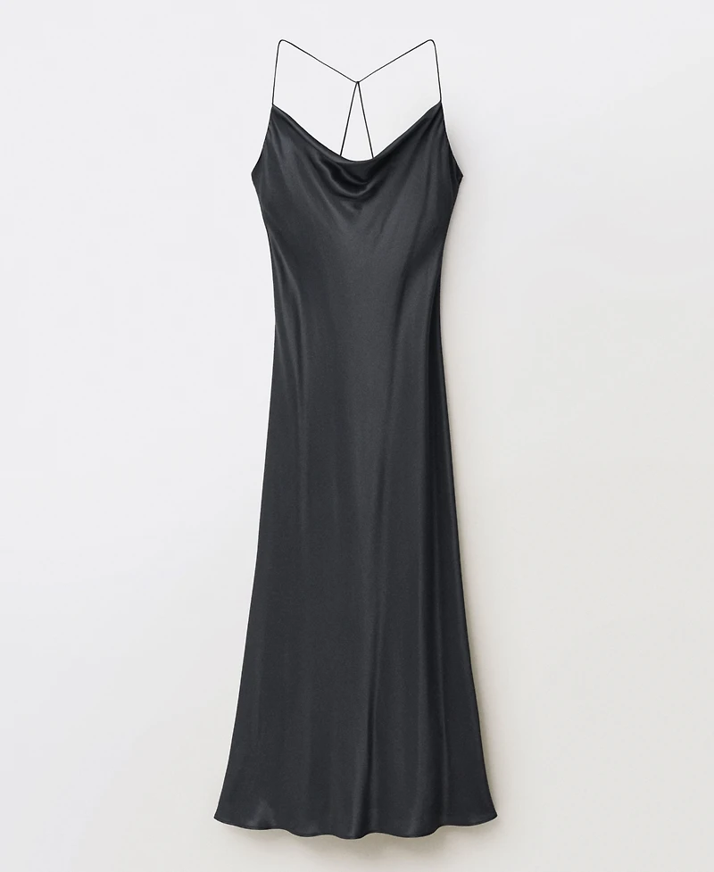 Mango Women's Draped Neckline Mulberry Silk Dress