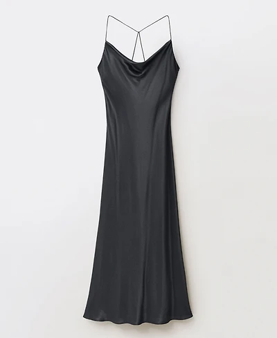Mango Women's Draped Neckline Mulberry Silk Dress