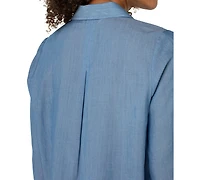 Liverpool Los Angeles Petite Long-Sleeve Popover Woven Blouse