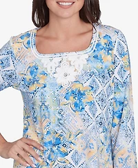 Ruby Rd. Petite Watercolor Floral Patchwork Square Neck Top