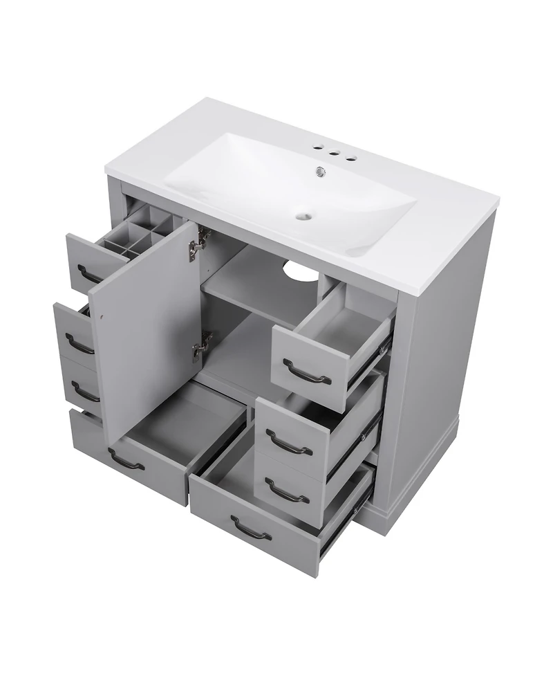 Streamdale 36" Bathroom Vanity with Sink Combo, Six Drawers, Multi-Functional Drawer Divider, Adjustable Shelf, Grey
