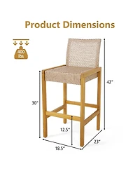 Set of 4 Patio Wood Barstools Rattan Bar Height Chairs with Backrest Porch Balcony