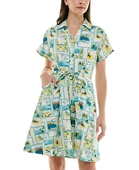 Taylor Petite Printed Short-Sleeve Belted Shirtdress