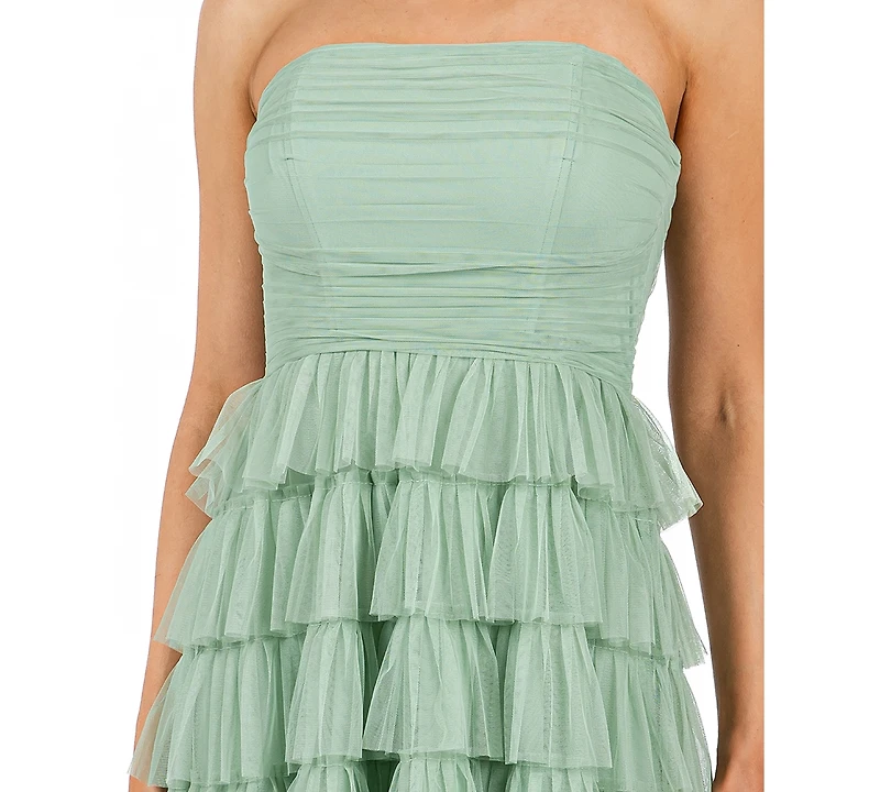 B Darlin Juniors' Strapless Ruffle-Skirt Gown