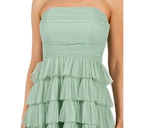 B Darlin Juniors' Strapless Ruffle-Skirt Gown