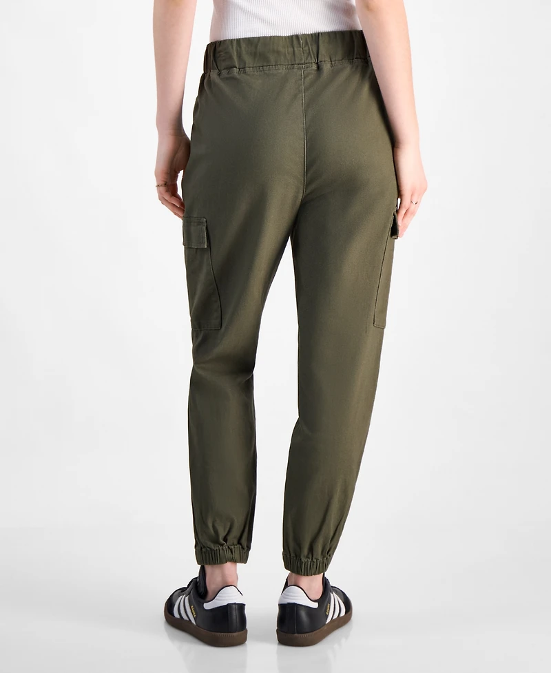 Tinseltown Juniors' High Waisted Pull On Utility Jogger Pants