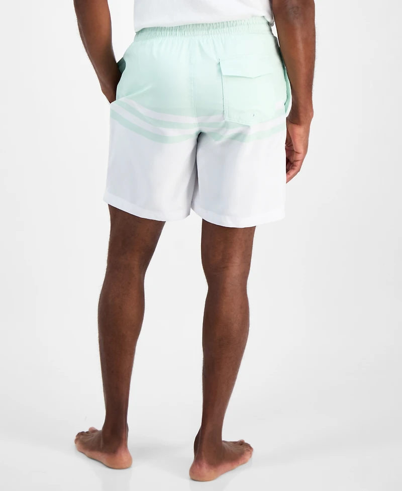 Club Room Men's Quick-Dry Performance Colorblocked Stripe 7" Swim Trunks