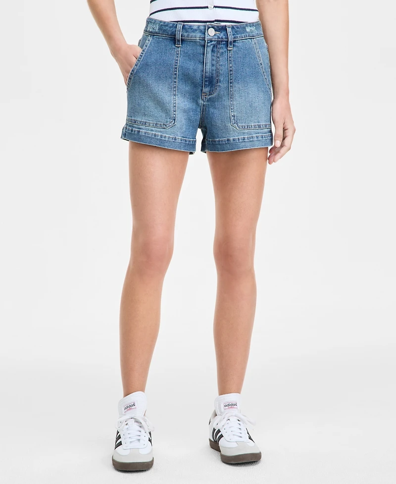 Indigo Rein Juniors' High-Rise Utility-Pocket Shorts