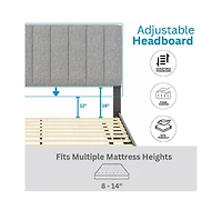 Leah Linen Upholstered Platform Bed Frame with Adjustable Headboard - Boyd Sleep, 13 slat support