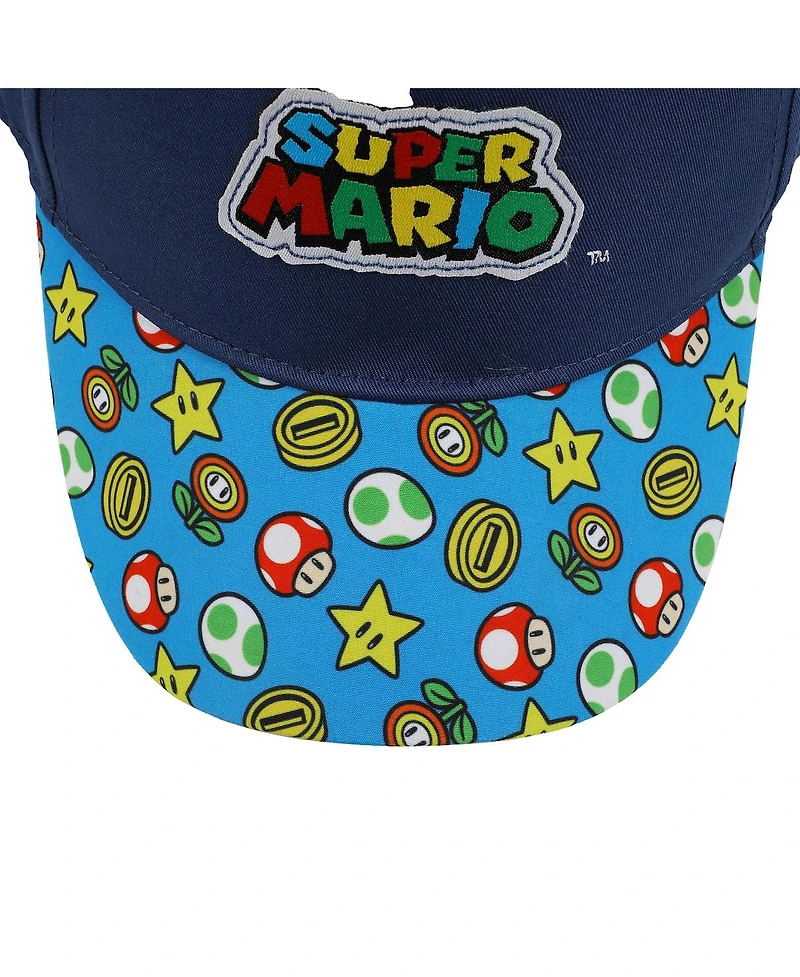 Super Mario Boys Bros Logo & Power-Ups Youth Blue Traditional Adjustable Hat